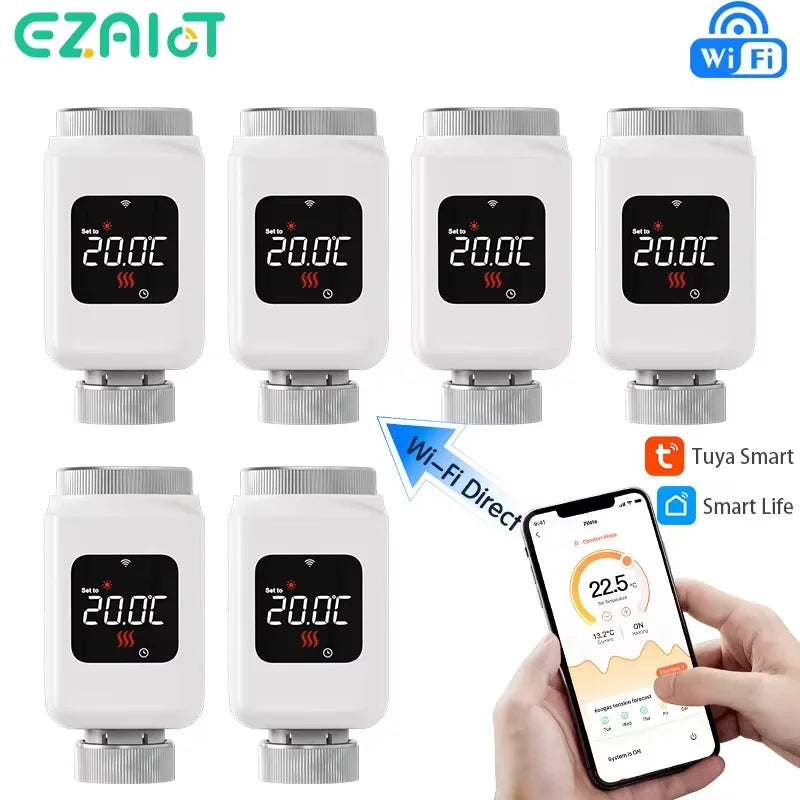 Tuya Smart WiFi Thermostatic Radiator Valve (TRV) – Programmable Temperature Controller with APP Remote Control, Compatible with Alexa & Google Home