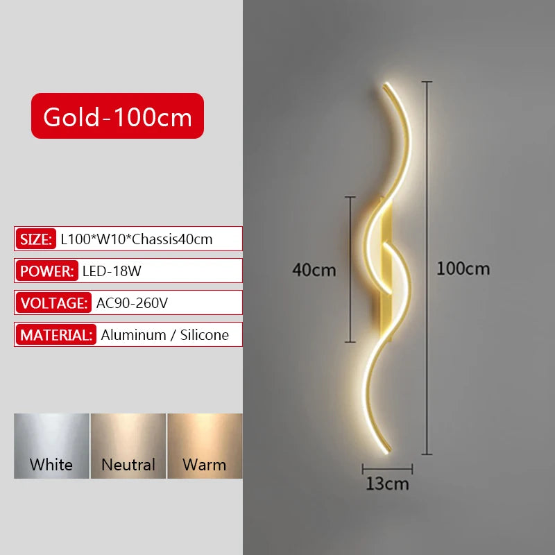 Modern Long Strip LED Wall Lamp – Remote Control Dimmable Wall Light for Living Room, Bedroom, Bedside & Home Interior Decoration