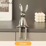 1 pièce en céramique lapin assis à longues oreilles ornements de chambre statue de luxe décoration de la maison accessoires haut de gamme art de la maison esthétique