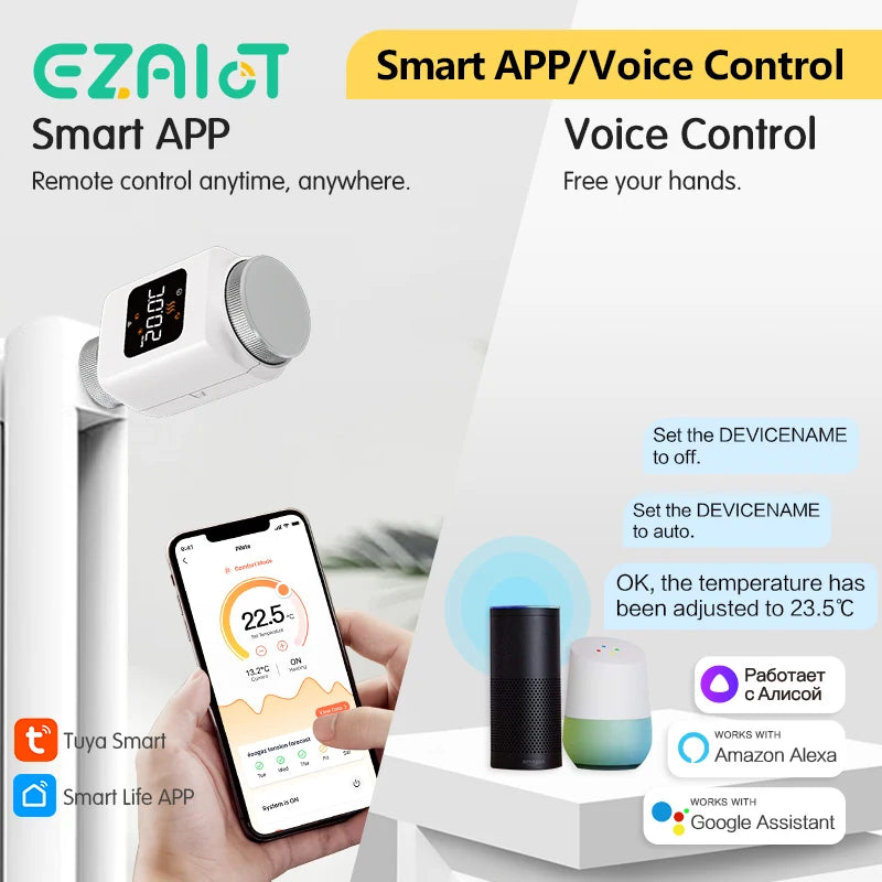 Tuya Smart WiFi Thermostatic Radiator Valve (TRV) – Programmable Temperature Controller with APP Remote Control, Compatible with Alexa & Google Home