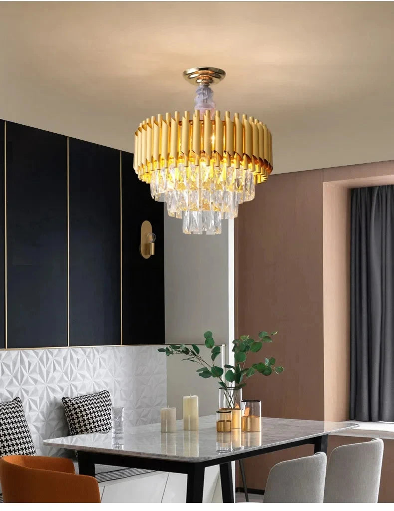 Creative Luxury Crystal Chandelier Rectangular Restaurant Pendant Lights Modern LED Living Room Lamp Lustre Home Elegant Fixture