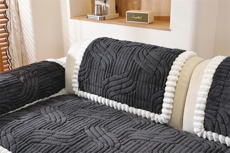 Thicken Plush Sofa Cover Winter Warm Non-slip Straight Couch Cushion Protector Cream Style Couch Slipcovers for Living Room