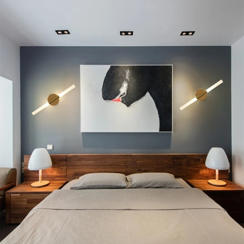 LED Bedroom Wall Lamp Wall Sconces Copper Line Pipe Acrylic Lampshade Indoor Lighting for Living Room Corridor Light Fixture