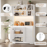 Getone Kitchen Buffet with LED, Kitchen wardrobe Buffet wardrobe with 3 Drawer sockets Bar Adjustable Shelf 100x38.5x180cm