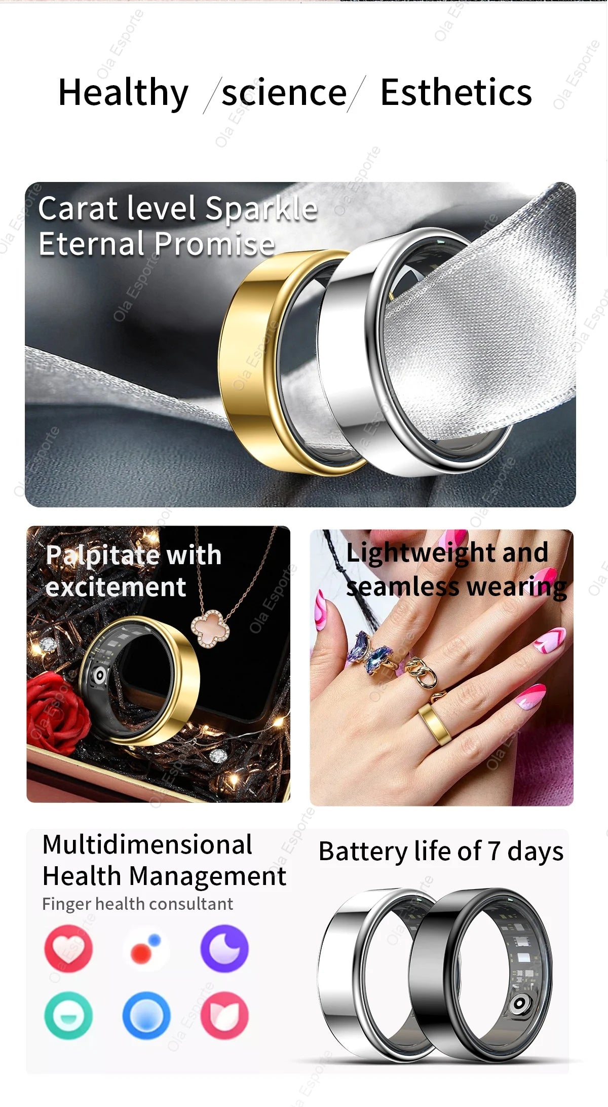 2025 Bluetooth Smart Ring – Heart Rate, Blood Oxygen & Sleep Monitor, Camera Control, 5ATM Waterproof Fitness Smart Ring for Men & Women