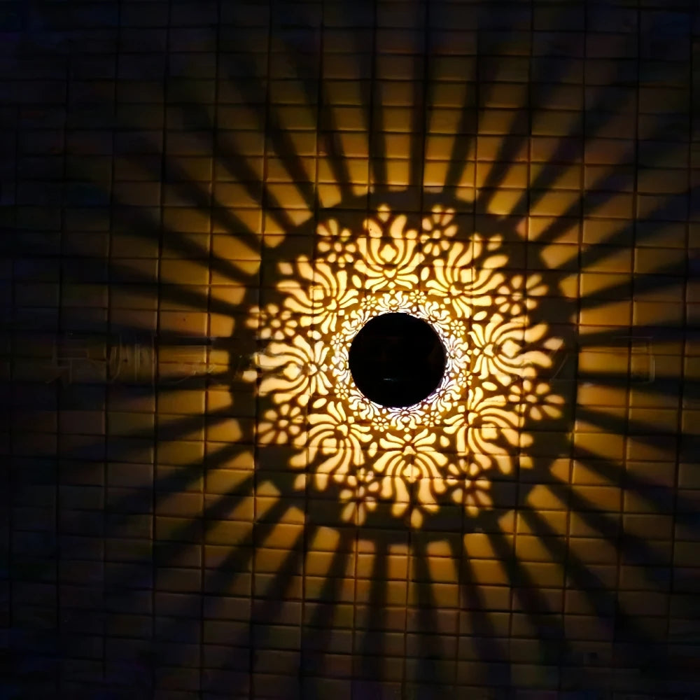 Solar Lights Peony Flower Pattern IP65 Metal Outdoor Step Wall Fence Lights Garden Backyard Decoration Outdoor Decor Front Door