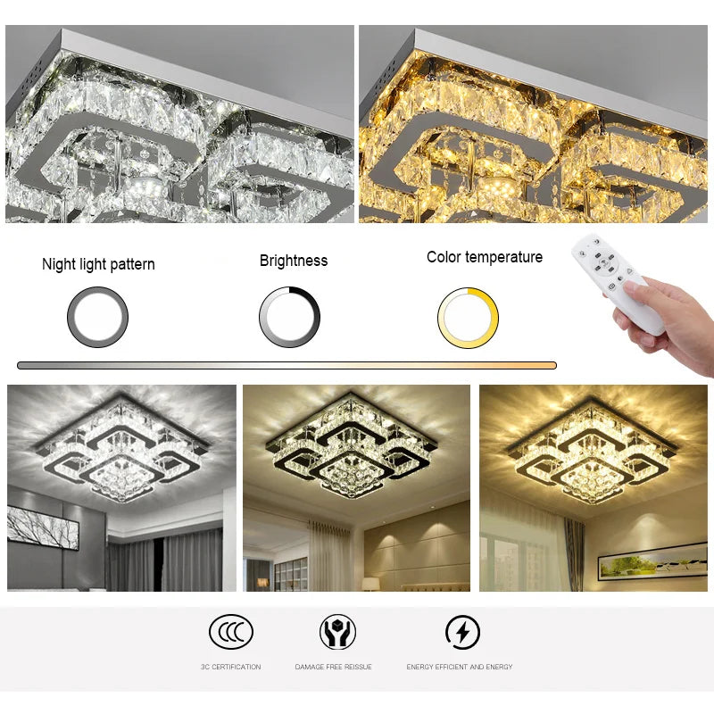 KOMORE Modern Fancy Crystal LED Flush Mount Ceiling Light Fixture, 68 W Cool White / Stepless Dimming for Office, Living Room