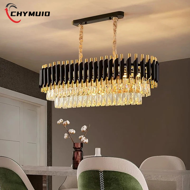 Creative Luxury Crystal Chandelier Rectangular Restaurant Pendant Lights Modern LED Living Room Lamp Lustre Home Elegant Fixture
