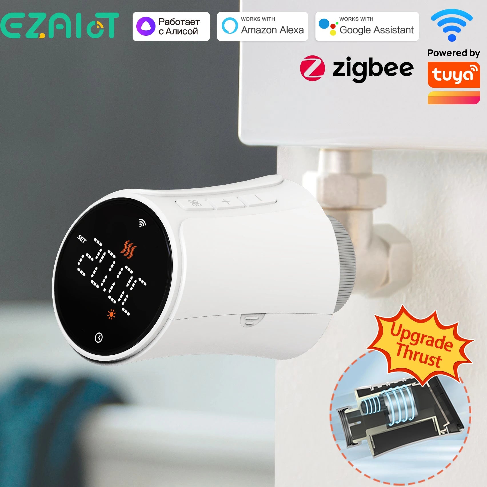 Tuya Smart WiFi Thermostatic Radiator Valve (TRV) – Programmable Temperature Controller with APP Remote Control, Compatible with Alexa & Google Home