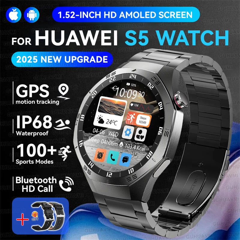 2025 GUHUAVMI GT5 Pro Smart Watch for Men – 1.52” HD AMOLED Display, GPS Motion Tracking, Heart Rate Monitor, Bluetooth Call, IP68 Waterproof Fitness Smartwatch