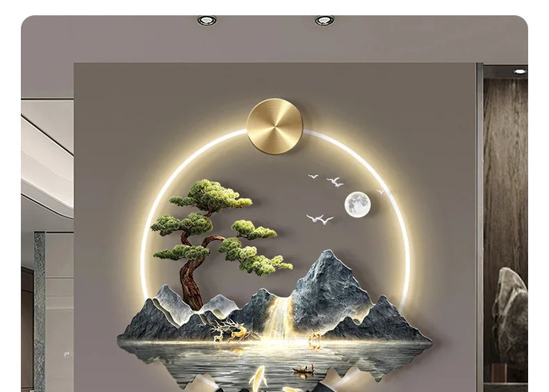Background Landscape Painting Wall Lamp Chinese Creative Living Room LED Decor Light Corridor Remote Control Lighting Wall Lamps