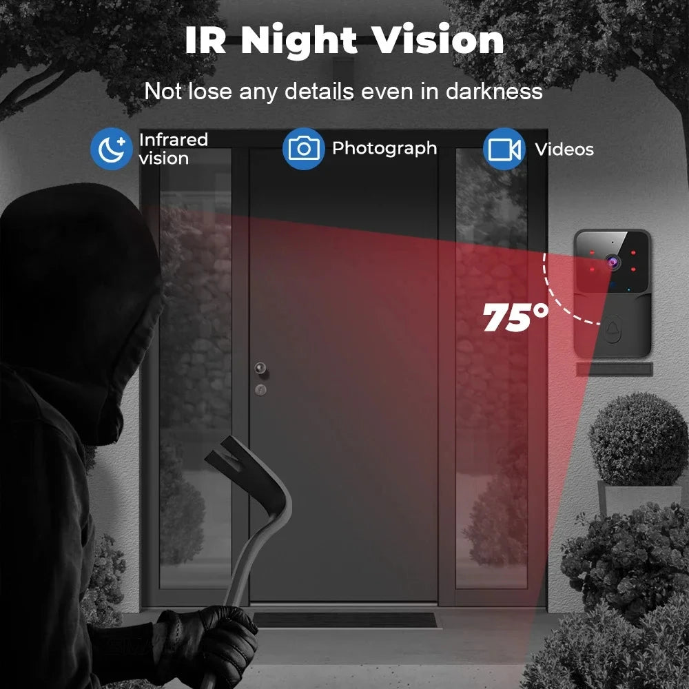 Tuya Smart WiFi Video Doorbell with Camera – Wireless HD Outdoor Security Door Bell, Motion Detection, IR Night Vision, Two-Way Audio & App Control (Works with Alexa & Google Home)