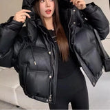 Women’s Winter Hooded Parka – Solid Color Long Sleeve Loose Fit Zipper Jacket with Pockets, Casual High Street Outerwear