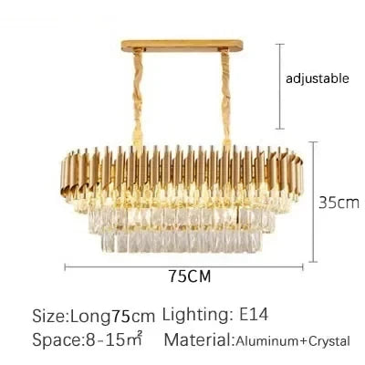 Creative Luxury Crystal Chandelier Rectangular Restaurant Pendant Lights Modern LED Living Room Lamp Lustre Home Elegant Fixture