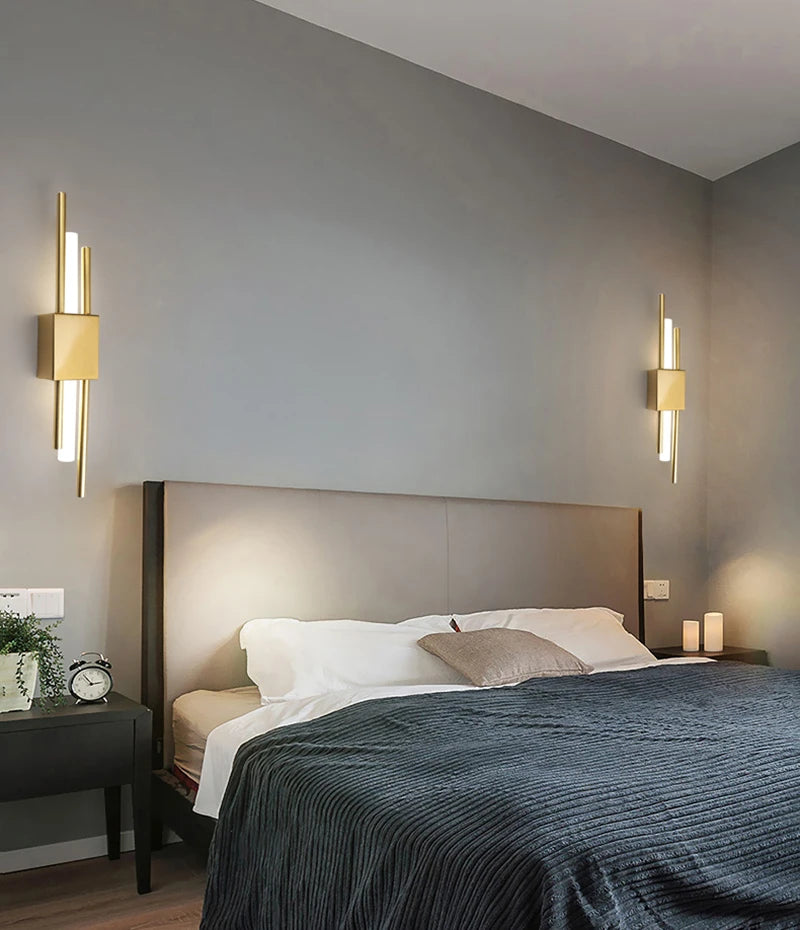 LED Bedroom Wall Lamp Wall Sconces Copper Line Pipe Acrylic Lampshade Indoor Lighting for Living Room Corridor Light Fixture