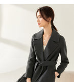 SENTUBILA Women 100% Wool Long Wrap Coat 2025 Elegant Notched Collar Belted Warm Double Faced Woolen Winter Overcoat W24O43352