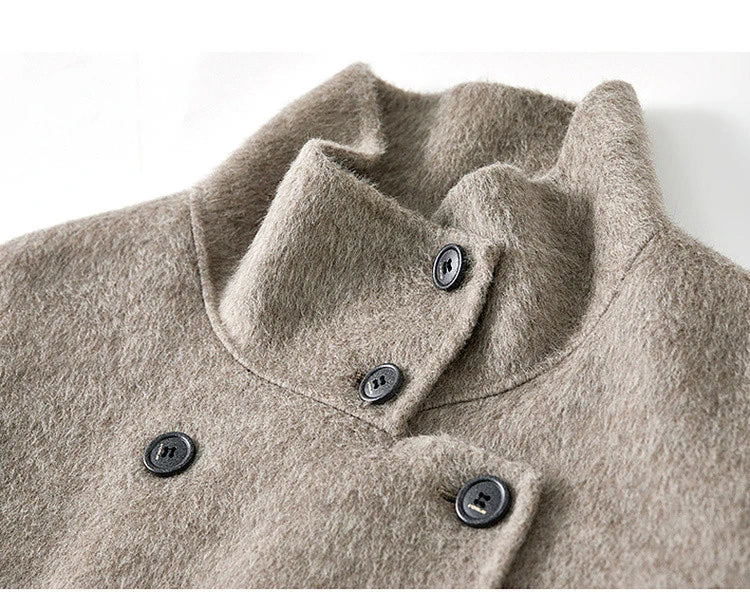 SENTUBILA 100% Wool Coat For Women Winter Jackets 2025 Stand Turtleneck Double Sided Short Outerwears Female Clothes