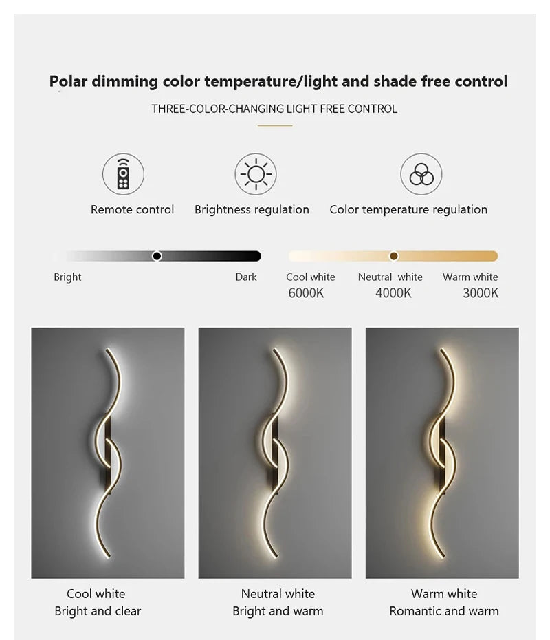 Modern Long Strip LED Wall Lamp – Remote Control Dimmable Wall Light for Living Room, Bedroom, Bedside & Home Interior Decoration