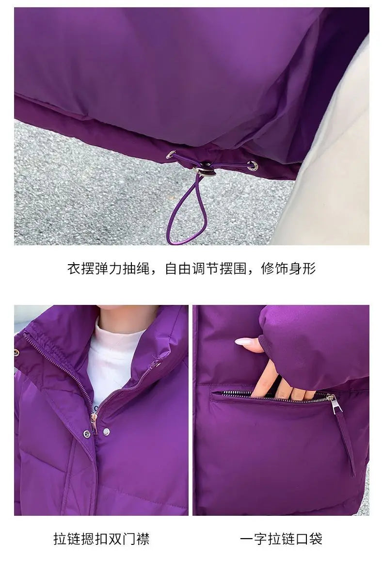 Women’s Short Standing Collar Puffer Jacket – Winter Warm Cotton-Padded Down Coat Fashion Bakery Parka Outerwear