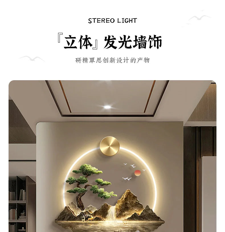 Background Landscape Painting Wall Lamp Chinese Creative Living Room LED Decor Light Corridor Remote Control Lighting Wall Lamps
