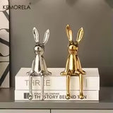 1 pièce en céramique lapin assis à longues oreilles ornements de chambre statue de luxe décoration de la maison accessoires haut de gamme art de la maison esthétique