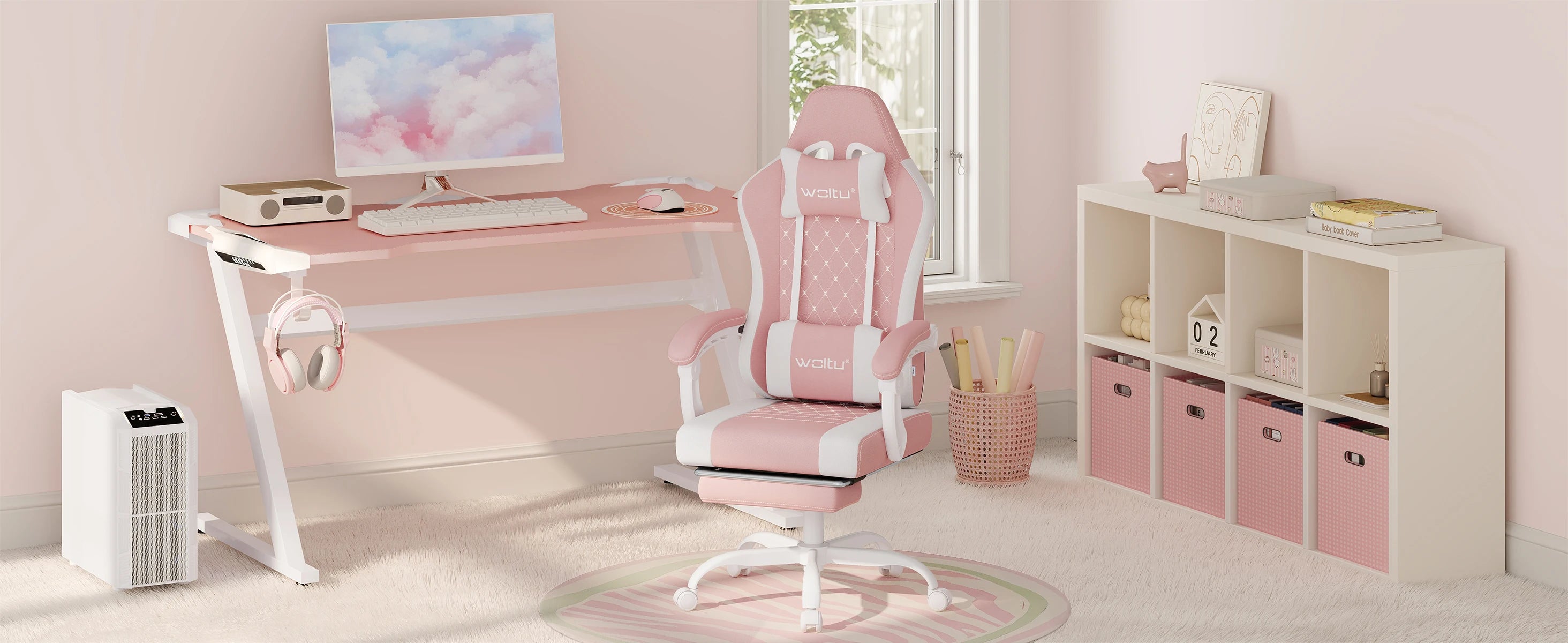 WOLTU Massage Gaming Chair Ergonomic Swivel Computer Gamer Office Chair with Pillow Footrest Adjustable Headrest Lumbar Support