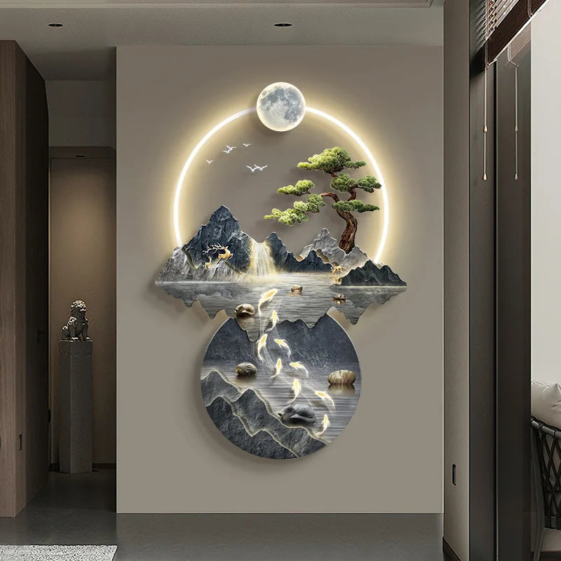 Background Landscape Painting Wall Lamp Chinese Creative Living Room LED Decor Light Corridor Remote Control Lighting Wall Lamps