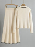 Korean Style Women’s Knitted 2-Piece Set – Single-Breasted Cardigan Sweater Top & High Waist Skirt Outfit