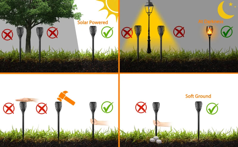 96 LED Outdoor Solar Torch Lights Waterproof Garden Patio Flickering Dancing Flame Lamp