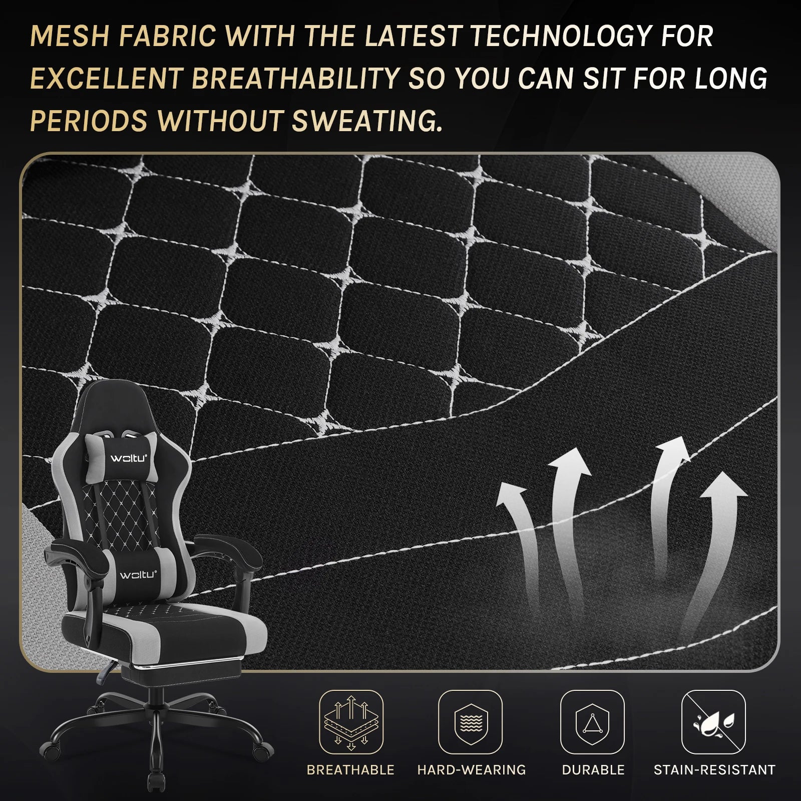 WOLTU Massage Gaming Chair Ergonomic Swivel Computer Gamer Office Chair with Pillow Footrest Adjustable Headrest Lumbar Support