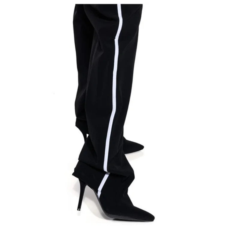 2025 Women's Euro-American Slim Stiletto Runway Boots - Striped Casual-Inspired Designer High Heel Fashion Footwear