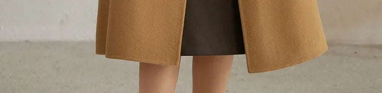 SENTUBILA Women 100% Wool Long Wrap Coat 2025 Elegant Notched Collar Belted Warm Double Faced Woolen Winter Overcoat W24O43352