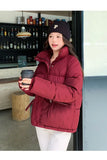 Women’s Short Standing Collar Puffer Jacket – Winter Warm Cotton-Padded Down Coat Fashion Bakery Parka Outerwear