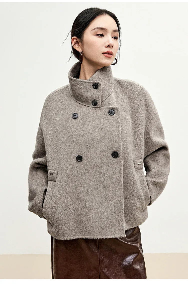 SENTUBILA 100% Wool Coat For Women Winter Jackets 2025 Stand Turtleneck Double Sided Short Outerwears Female Clothes