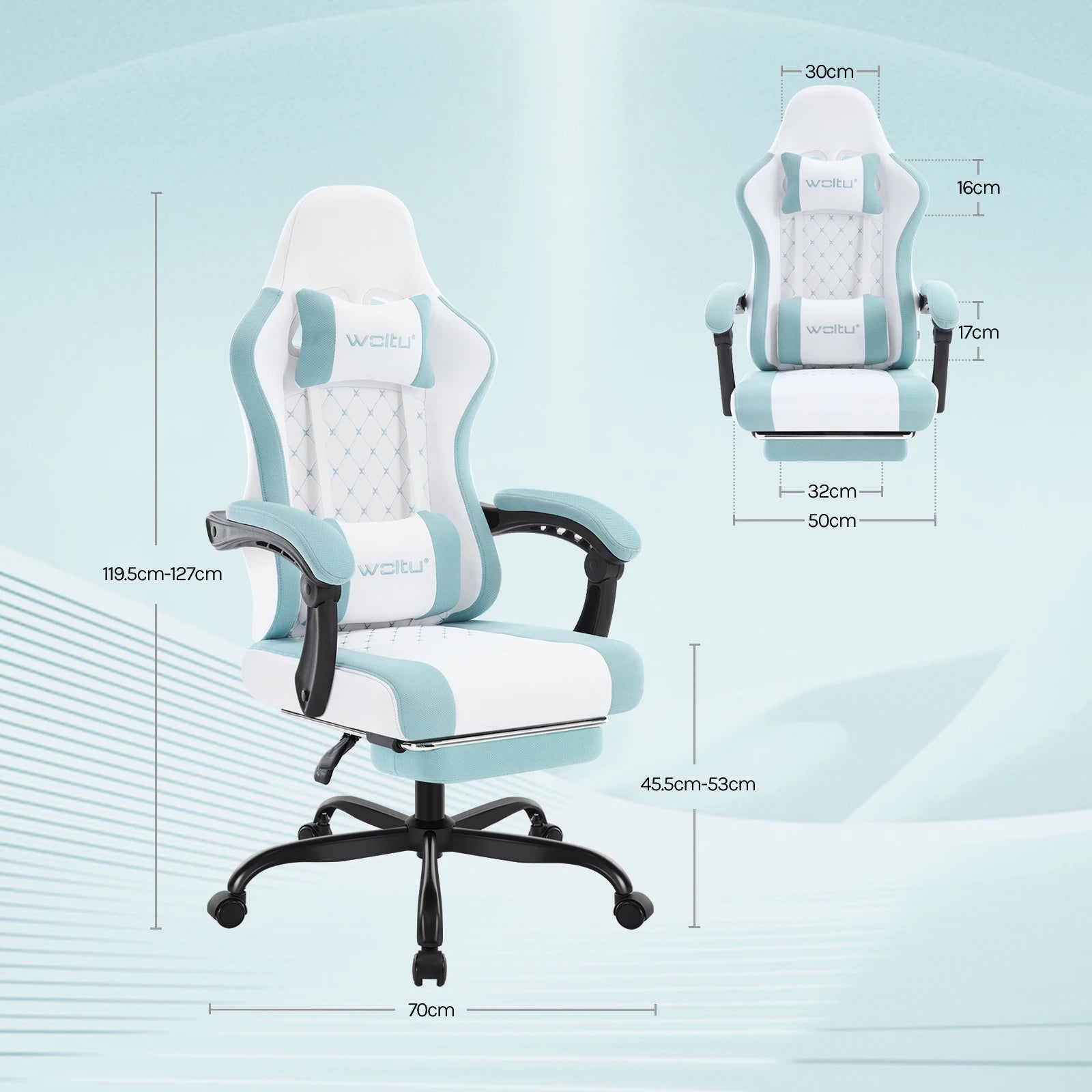 WOLTU Massage Gaming Chair Ergonomic Swivel Computer Gamer Office Chair with Pillow Footrest Adjustable Headrest Lumbar Support