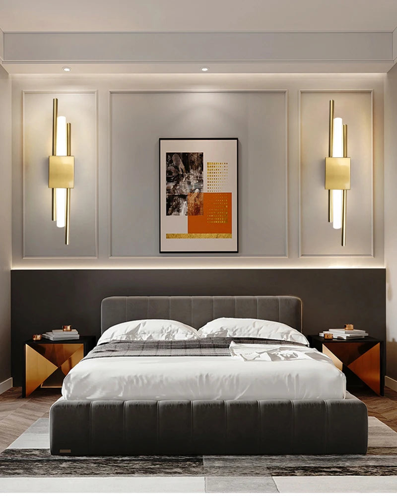 LED Bedroom Wall Lamp Wall Sconces Copper Line Pipe Acrylic Lampshade Indoor Lighting for Living Room Corridor Light Fixture