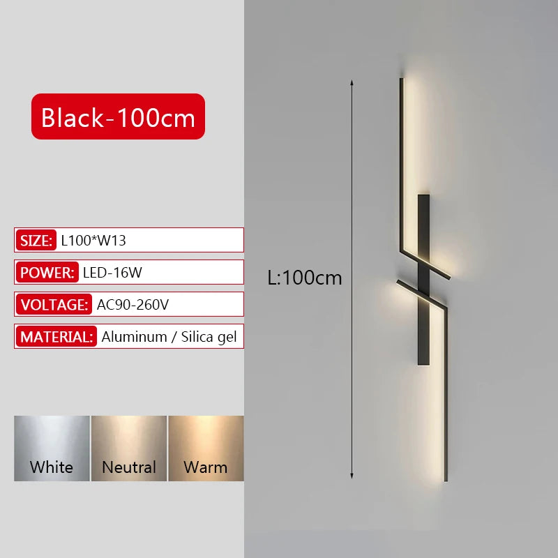 Modern Long Strip LED Wall Lamp – Remote Control Dimmable Wall Light for Living Room, Bedroom, Bedside & Home Interior Decoration