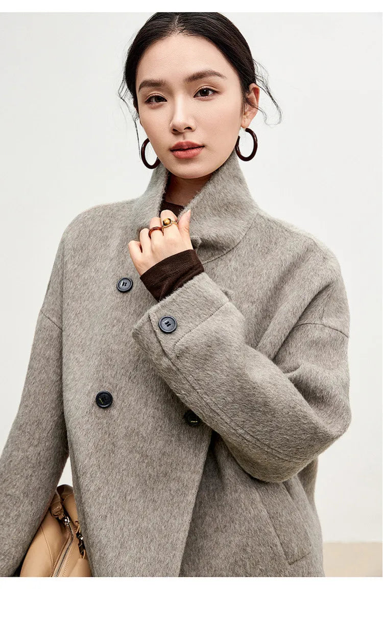 SENTUBILA 100% Wool Coat For Women Winter Jackets 2025 Stand Turtleneck Double Sided Short Outerwears Female Clothes