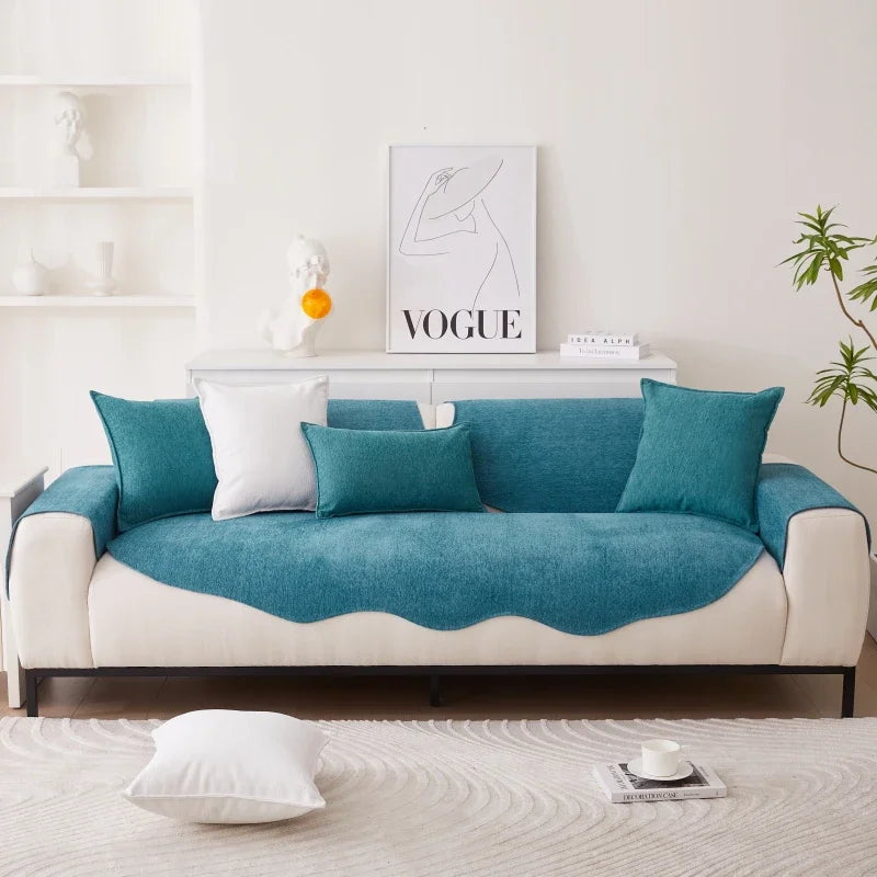 Chenille Non-slip Sofa Cushion Solid Color Sofa Cover Four Seasons Universal for Living Room Sofas 1PC All-Inclusive Towel 소파 쿠션