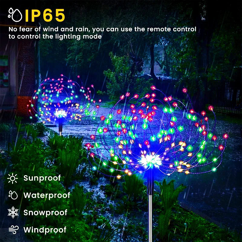 Solar Power LED Fireworks Lights Outdoor Waterproof Garden Decor Dandelion Solar Pathway Light for Patio Balcony Yard Lawn