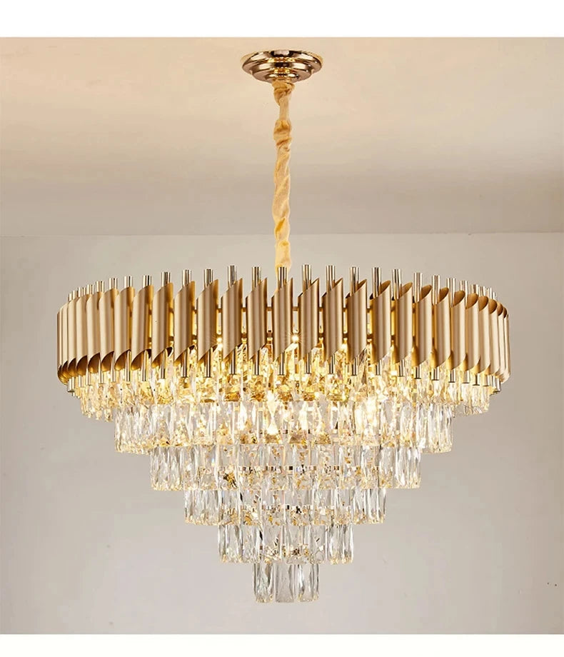 Creative Luxury Crystal Chandelier Rectangular Restaurant Pendant Lights Modern LED Living Room Lamp Lustre Home Elegant Fixture