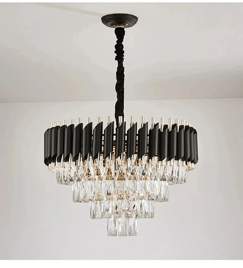 Creative Luxury Crystal Chandelier Rectangular Restaurant Pendant Lights Modern LED Living Room Lamp Lustre Home Elegant Fixture