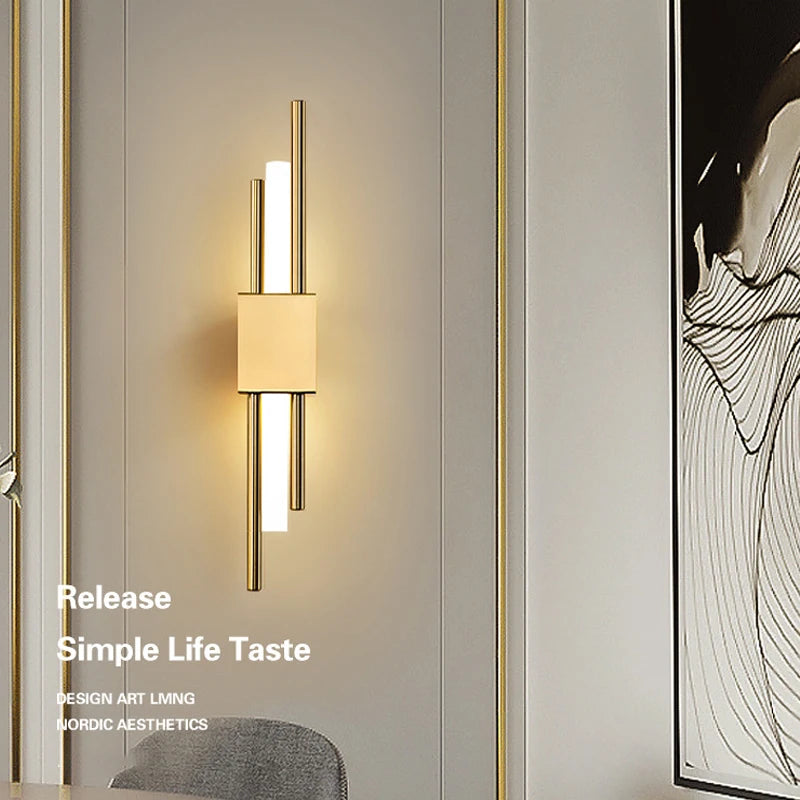 LED Bedroom Wall Lamp Wall Sconces Copper Line Pipe Acrylic Lampshade Indoor Lighting for Living Room Corridor Light Fixture