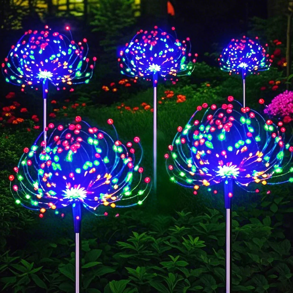 Solar Power LED Fireworks Lights Outdoor Waterproof Garden Decor Dandelion Solar Pathway Light for Patio Balcony Yard Lawn