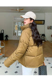 Women’s Short Standing Collar Puffer Jacket – Winter Warm Cotton-Padded Down Coat Fashion Bakery Parka Outerwear
