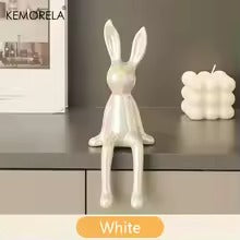 1 pièce en céramique lapin assis à longues oreilles ornements de chambre statue de luxe décoration de la maison accessoires haut de gamme art de la maison esthétique