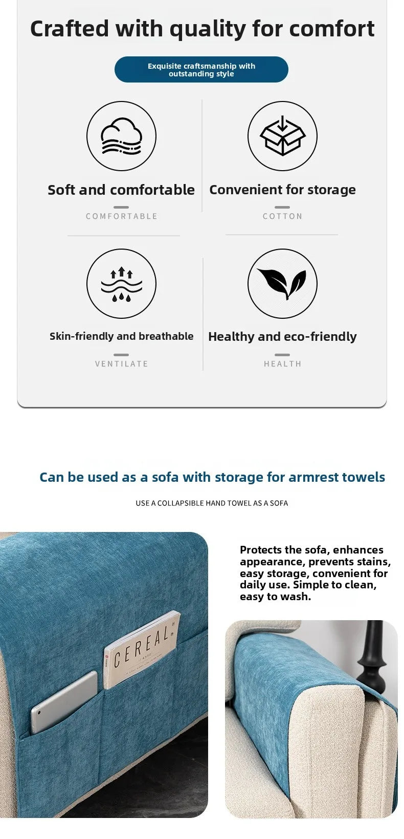 Simple Sofa Armrest Cover Double Sided Wide Dustproof Neoprene Protector Universal Handle Towel Sofa Cover Nordic Sle Pure ...