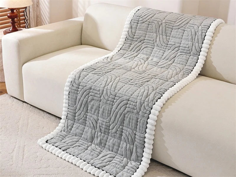 Thicken Plush Sofa Cover Winter Warm Non-slip Straight Couch Cushion Protector Cream Style Couch Slipcovers for Living Room