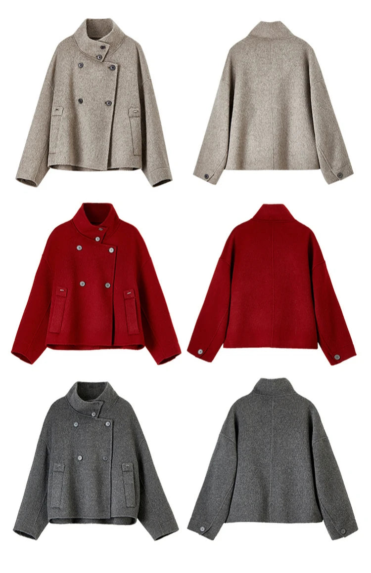 SENTUBILA 100% Wool Coat For Women Winter Jackets 2025 Stand Turtleneck Double Sided Short Outerwears Female Clothes