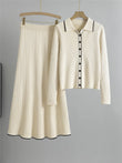 Korean Style Women’s Knitted 2-Piece Set – Single-Breasted Cardigan Sweater Top & High Waist Skirt Outfit